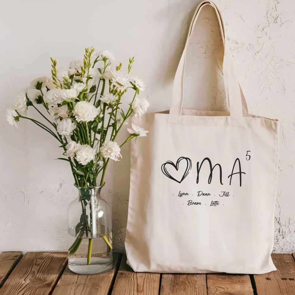 Gepersonaliseerde canvas tas oma met namen kleinkinderen
