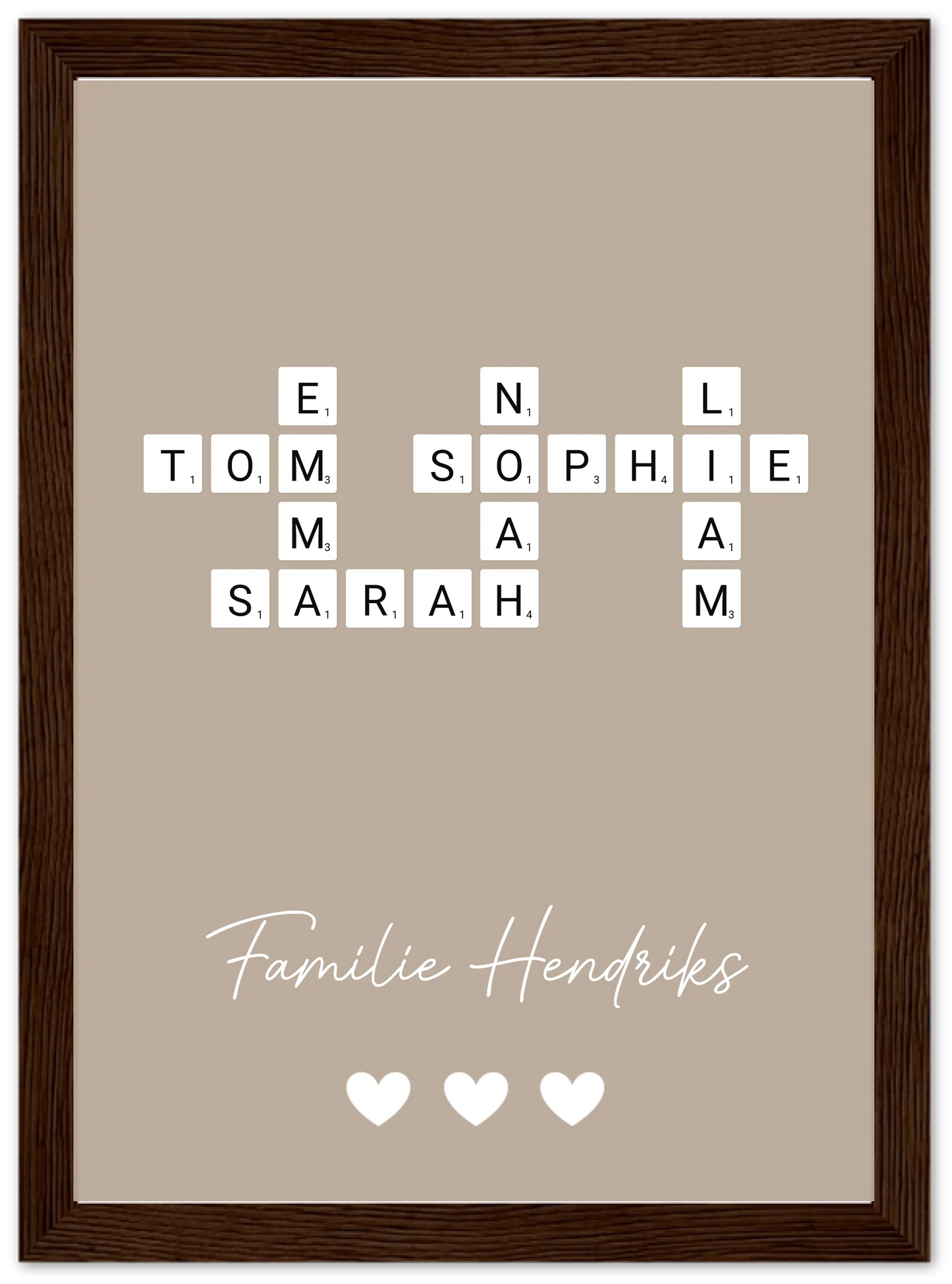 Scrabble in kleur - Gepersonaliseerde poster met lijst