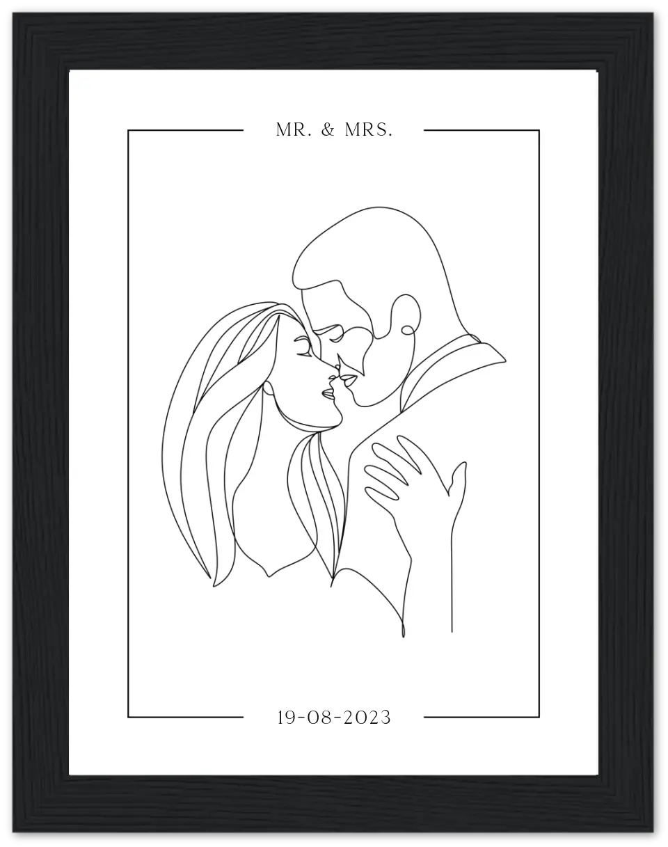 Line art koppel - Gepersonaliseerde poster met lijst