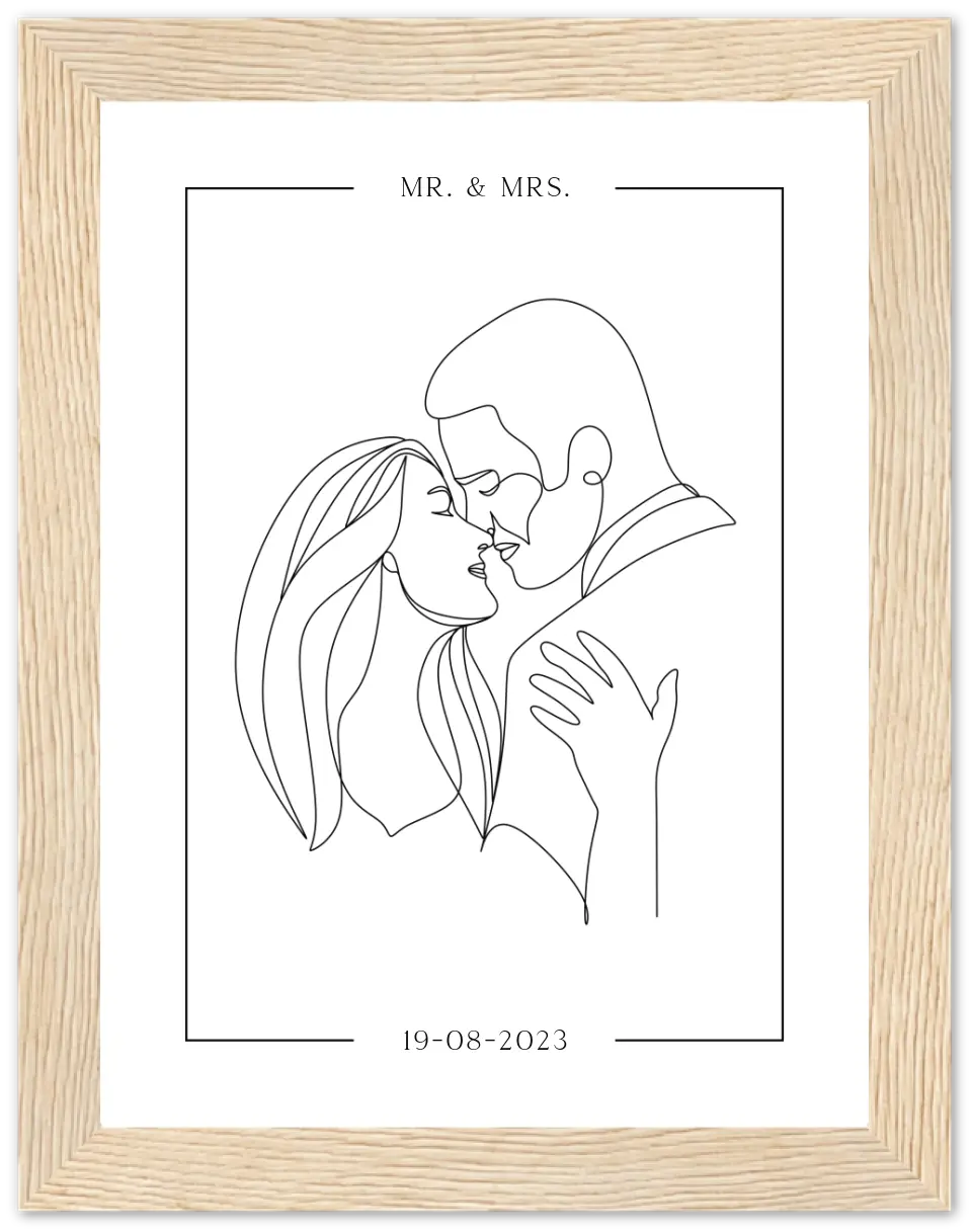 Line art koppel - Gepersonaliseerde poster met lijst