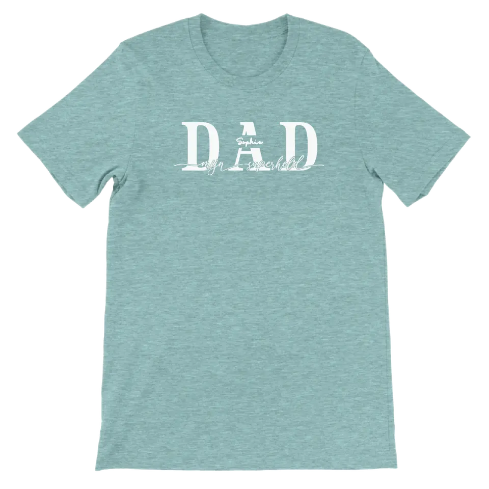 DAD mijn superheld wit - Gepersonaliseerd T-shirt