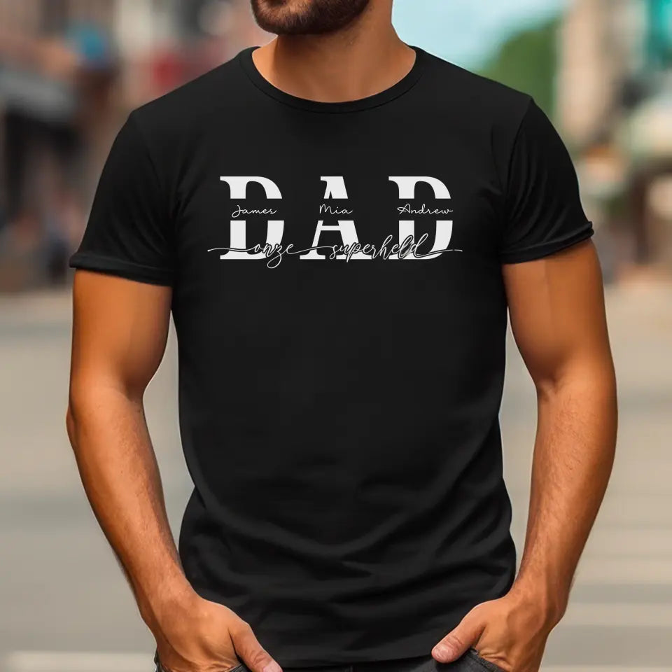 DAD mijn superheld wit - Gepersonaliseerd T-shirt