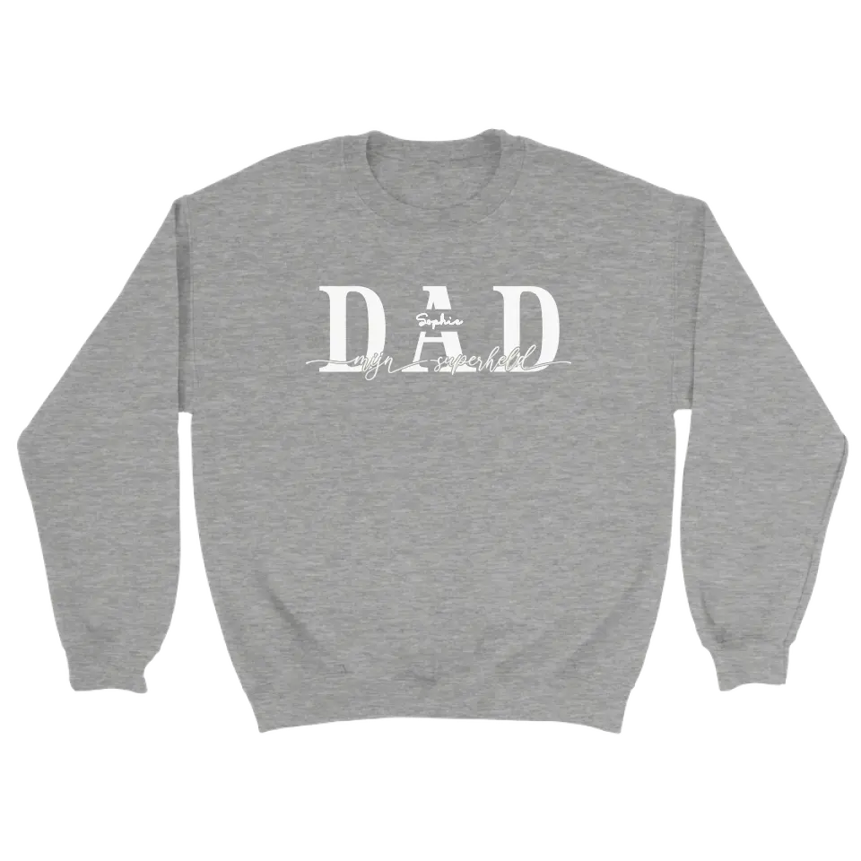 DAD mijn superheld wit - gepersonaliseerde sweater