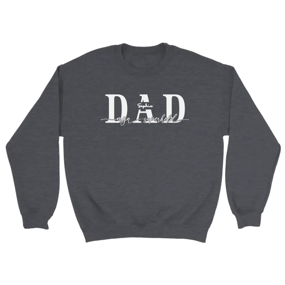 DAD mijn superheld wit - gepersonaliseerde sweater