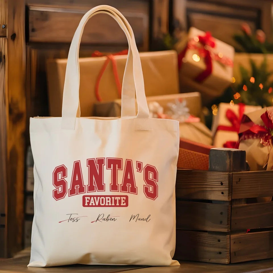 gepersonaliseerde canvas tas santa's favorite met namen