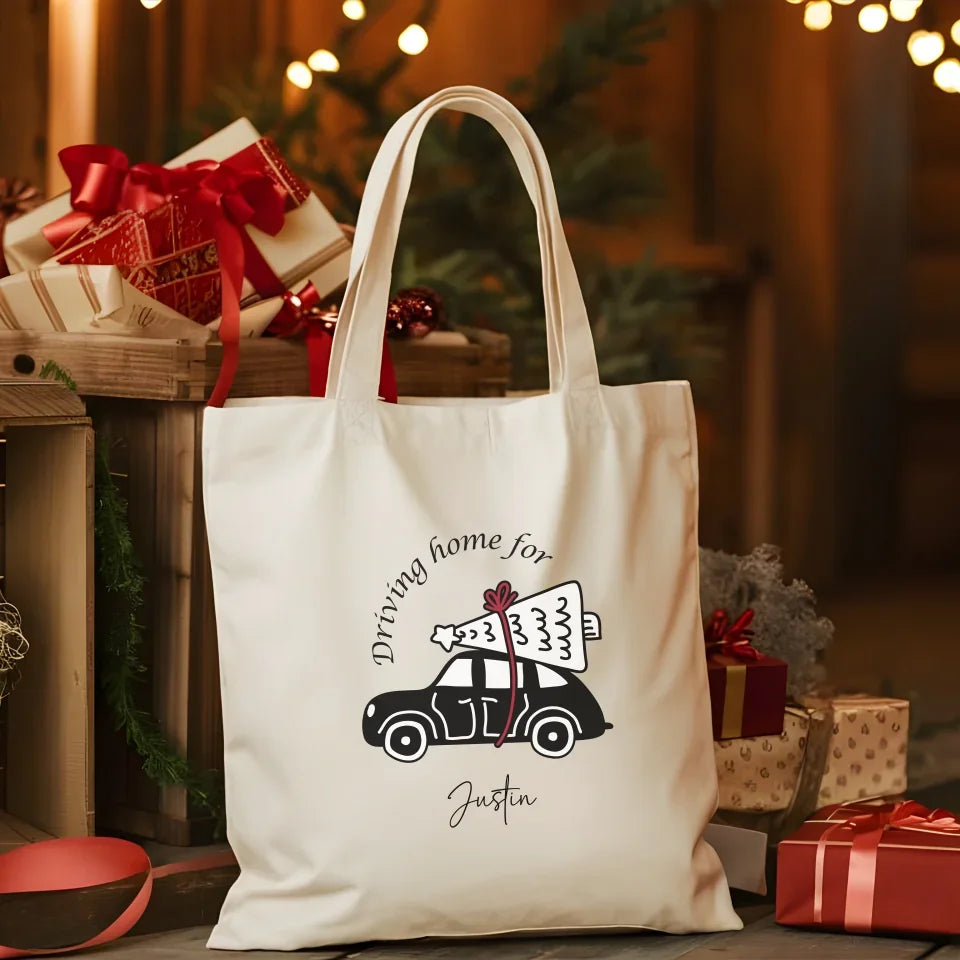 gepersonaliseerde driving home for kerst cavas tas