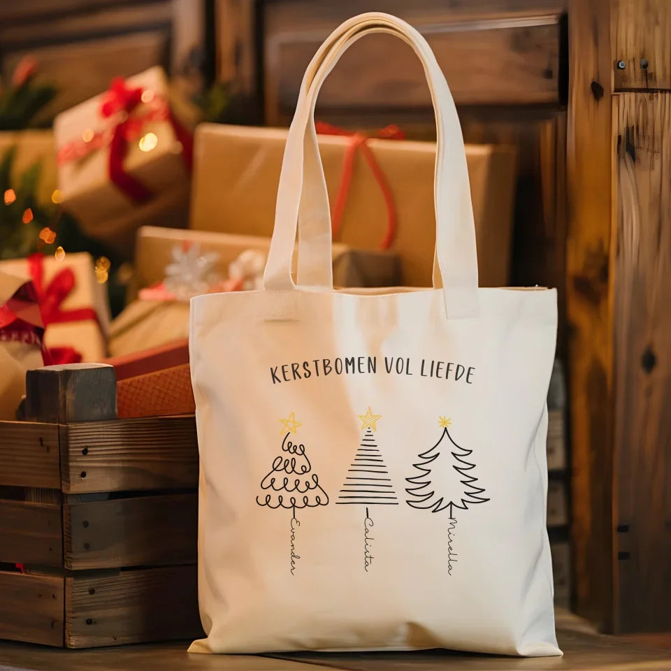 Gepersonaliseerde kerst canvas tas met namen kinderen