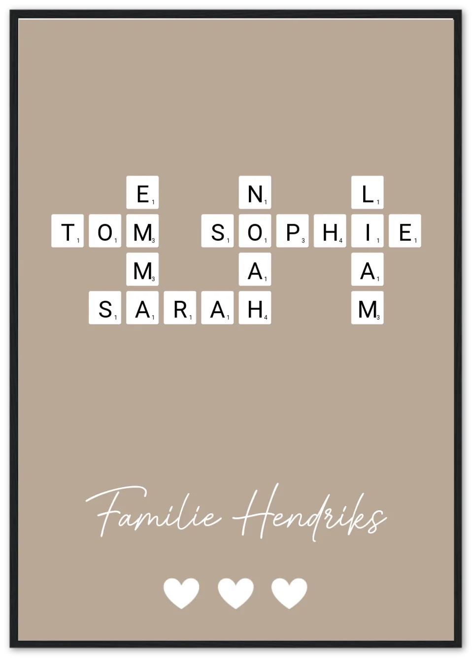 Scrabble in kleur - Gepersonaliseerde poster met lijst