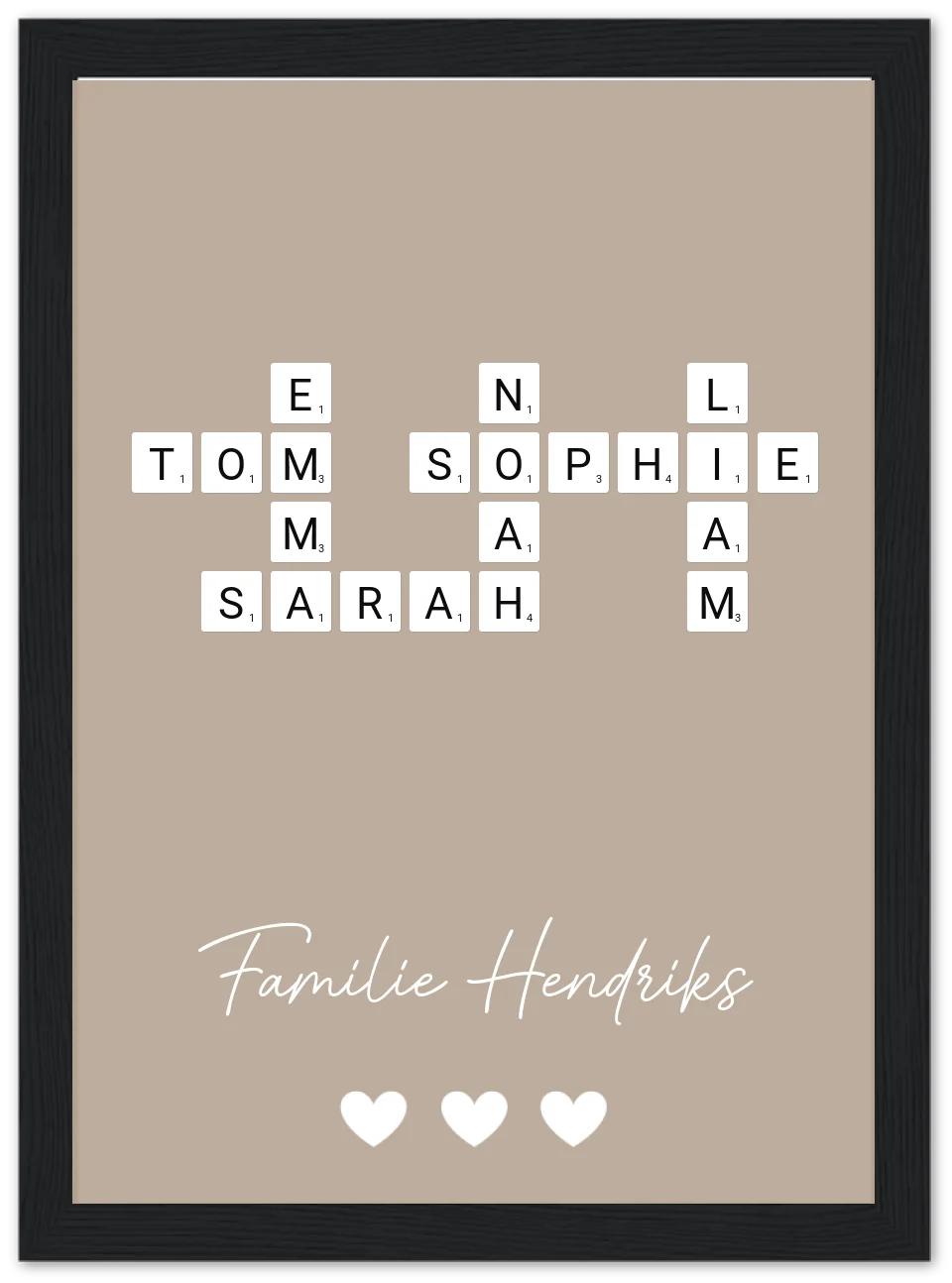 Scrabble in kleur - Gepersonaliseerde poster met lijst