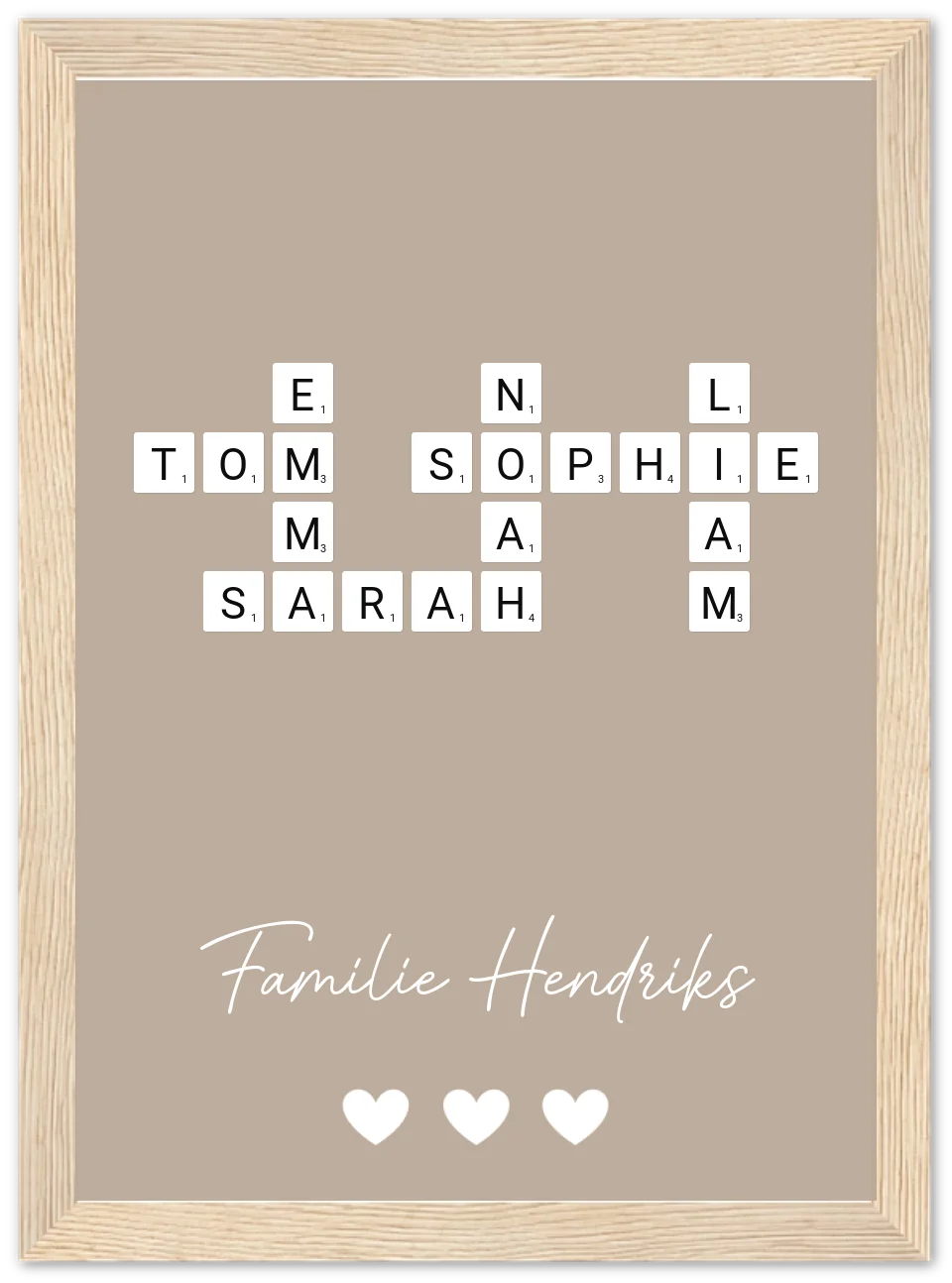 Scrabble in kleur - Gepersonaliseerde poster met lijst