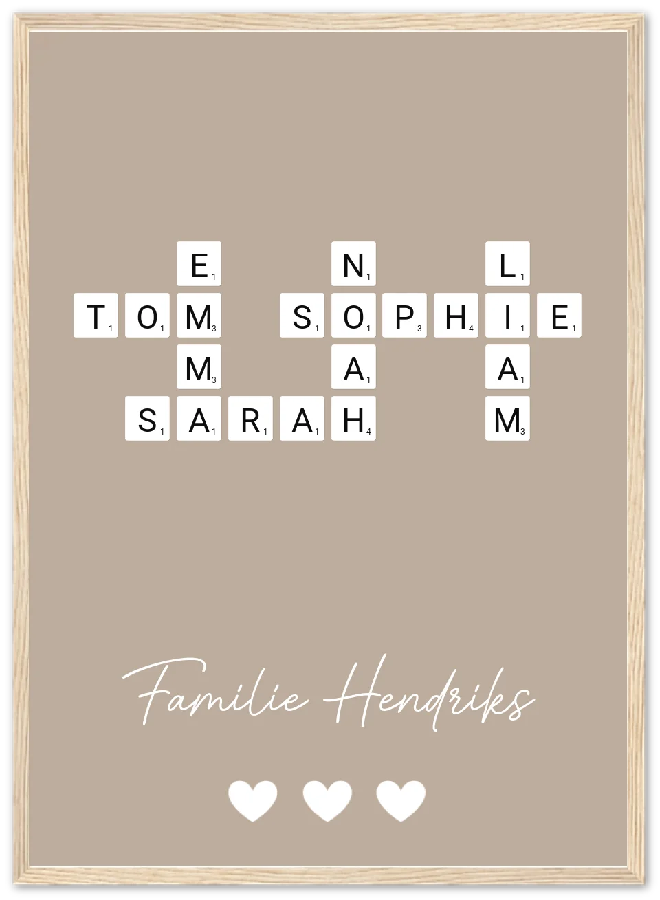 Scrabble in kleur - Gepersonaliseerde poster met lijst