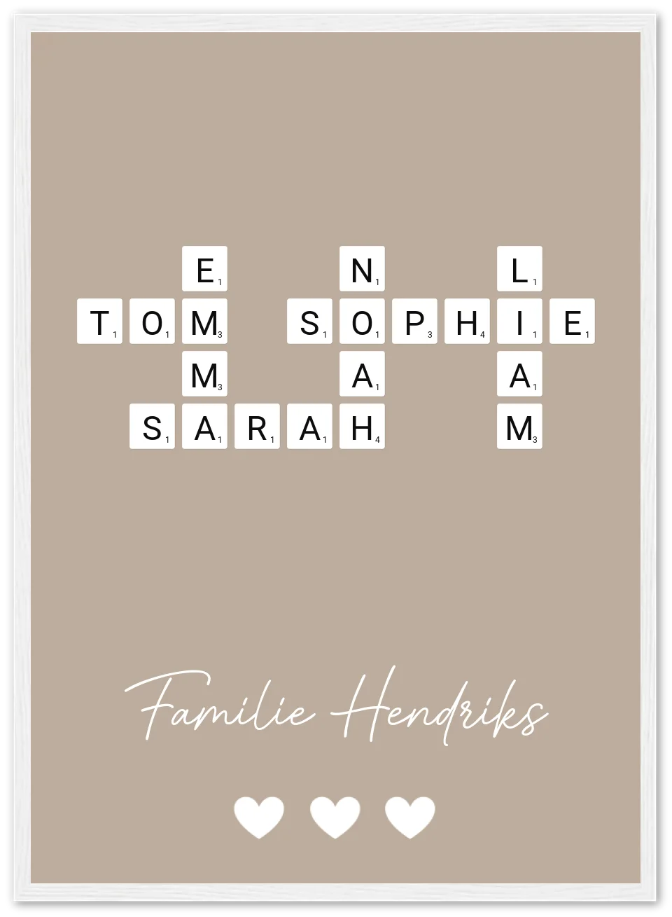 Scrabble in kleur - Gepersonaliseerde poster met lijst