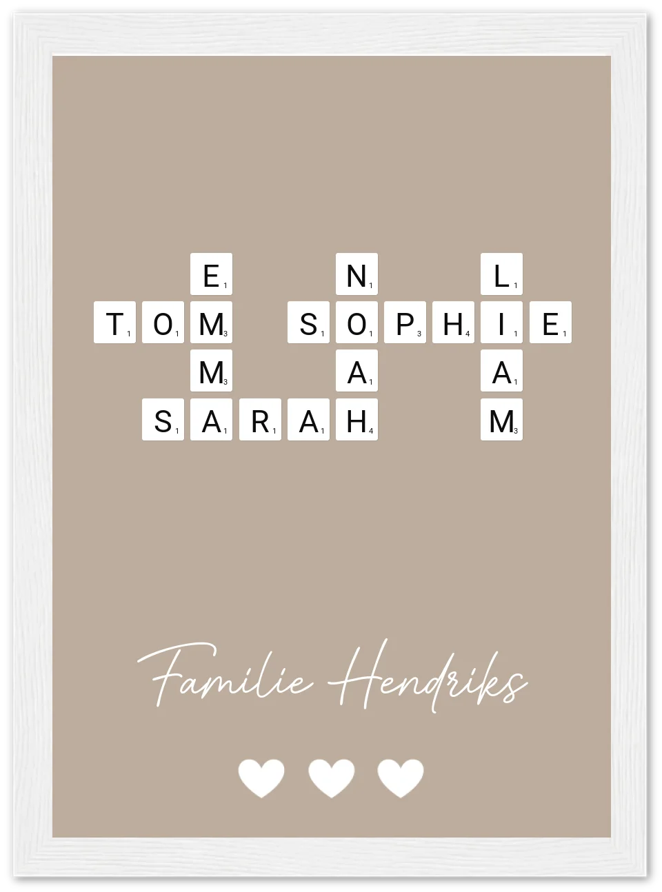 Scrabble in kleur - Gepersonaliseerde poster met lijst