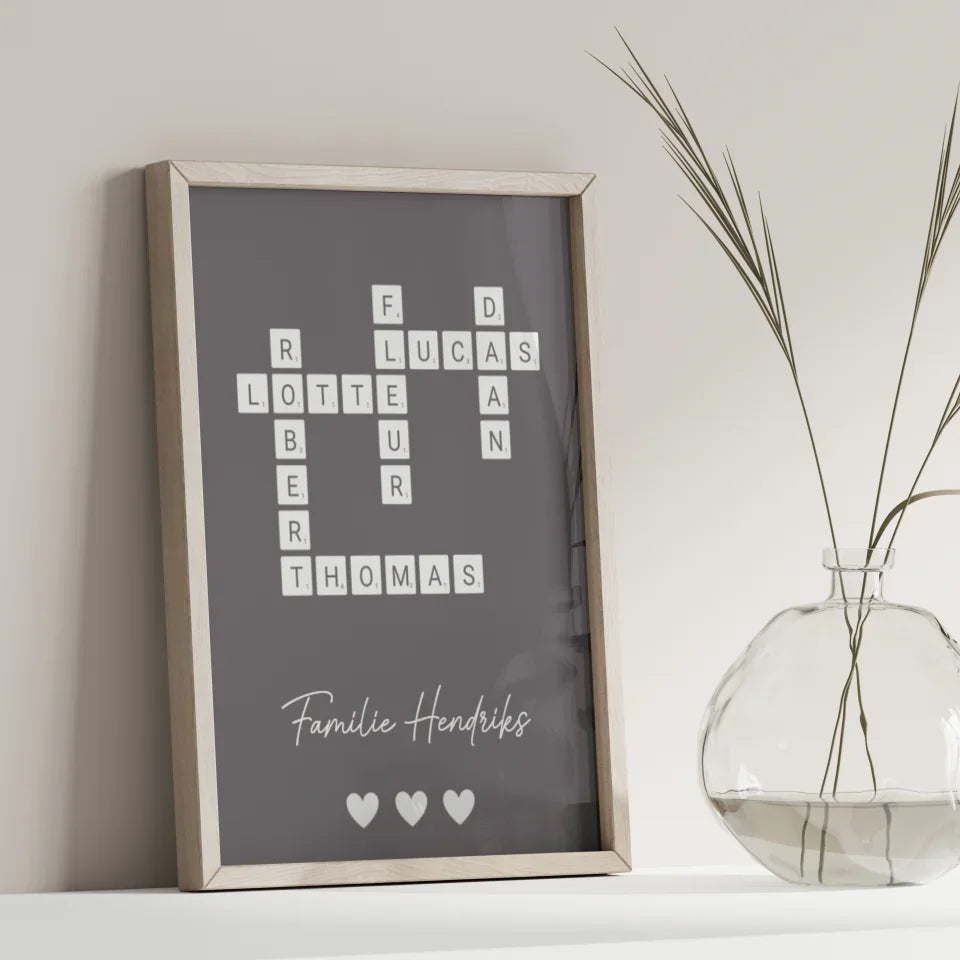 Gepersonaliseerde scrabble poster met namen gezin (1)