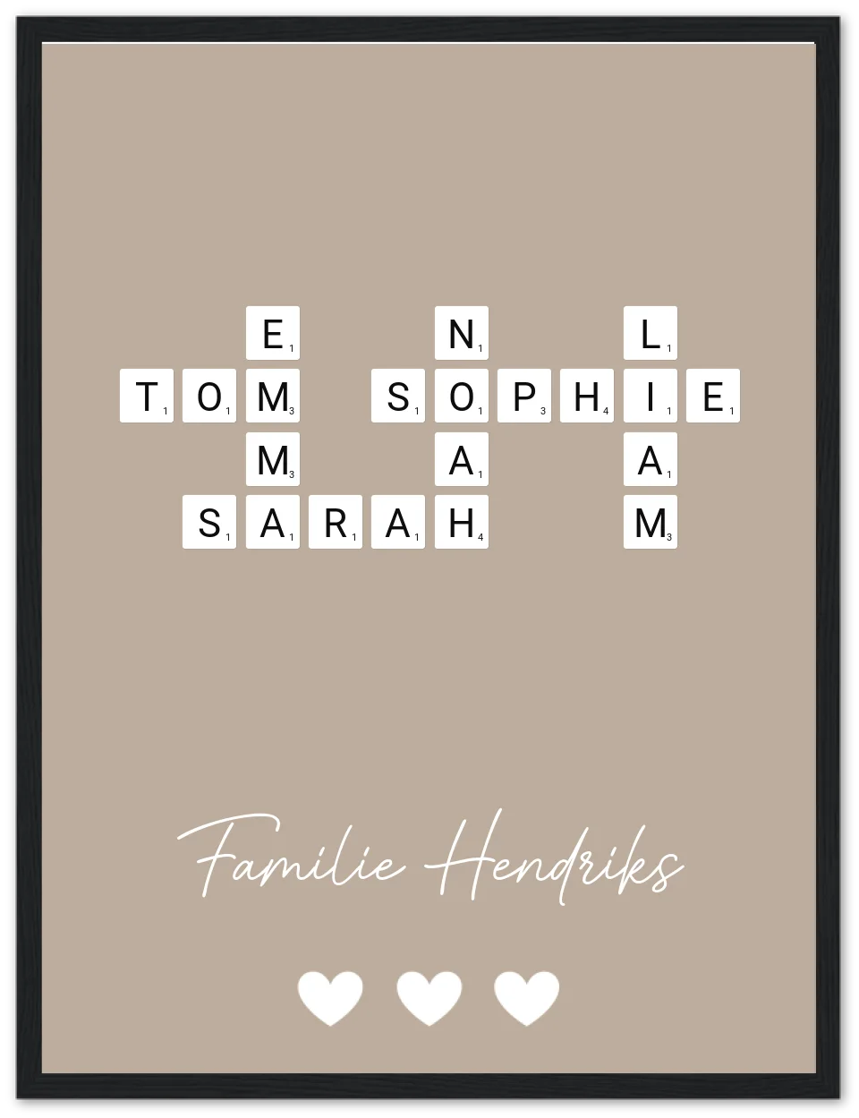 Scrabble in kleur - Gepersonaliseerde poster met lijst