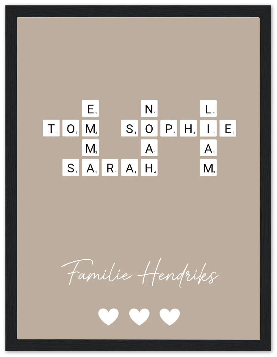 Scrabble in kleur - Gepersonaliseerde poster met lijst