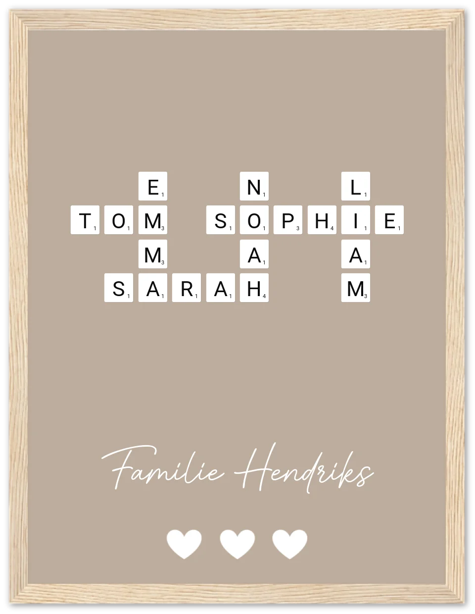 Scrabble in kleur - Gepersonaliseerde poster met lijst