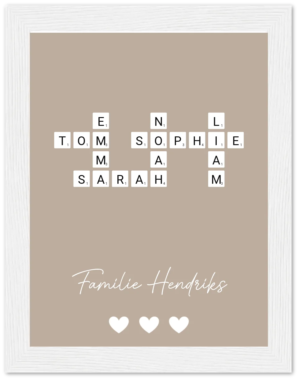 Scrabble in kleur - Gepersonaliseerde poster met lijst