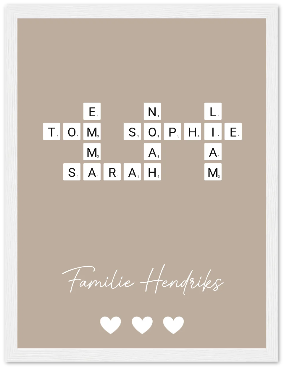 Scrabble in kleur - Gepersonaliseerde poster met lijst