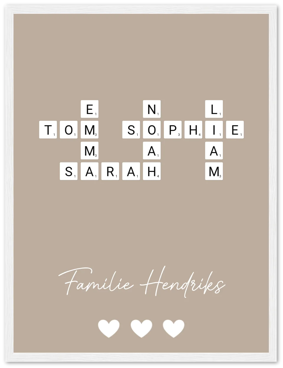 Scrabble in kleur - Gepersonaliseerde poster met lijst