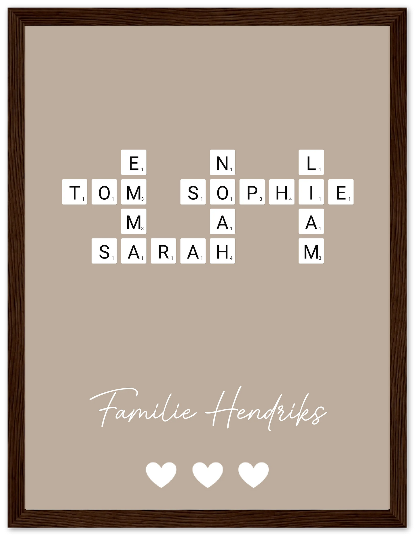 Scrabble in kleur - Gepersonaliseerde poster met lijst