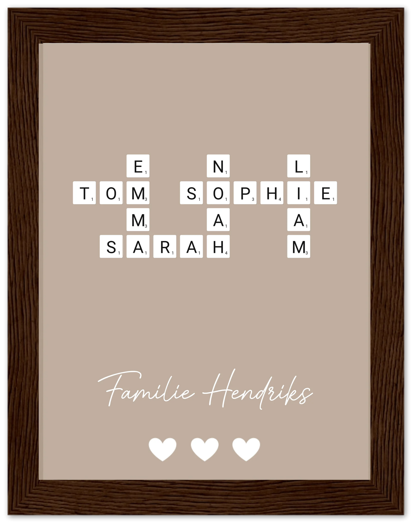 Scrabble in kleur - Gepersonaliseerde poster met lijst