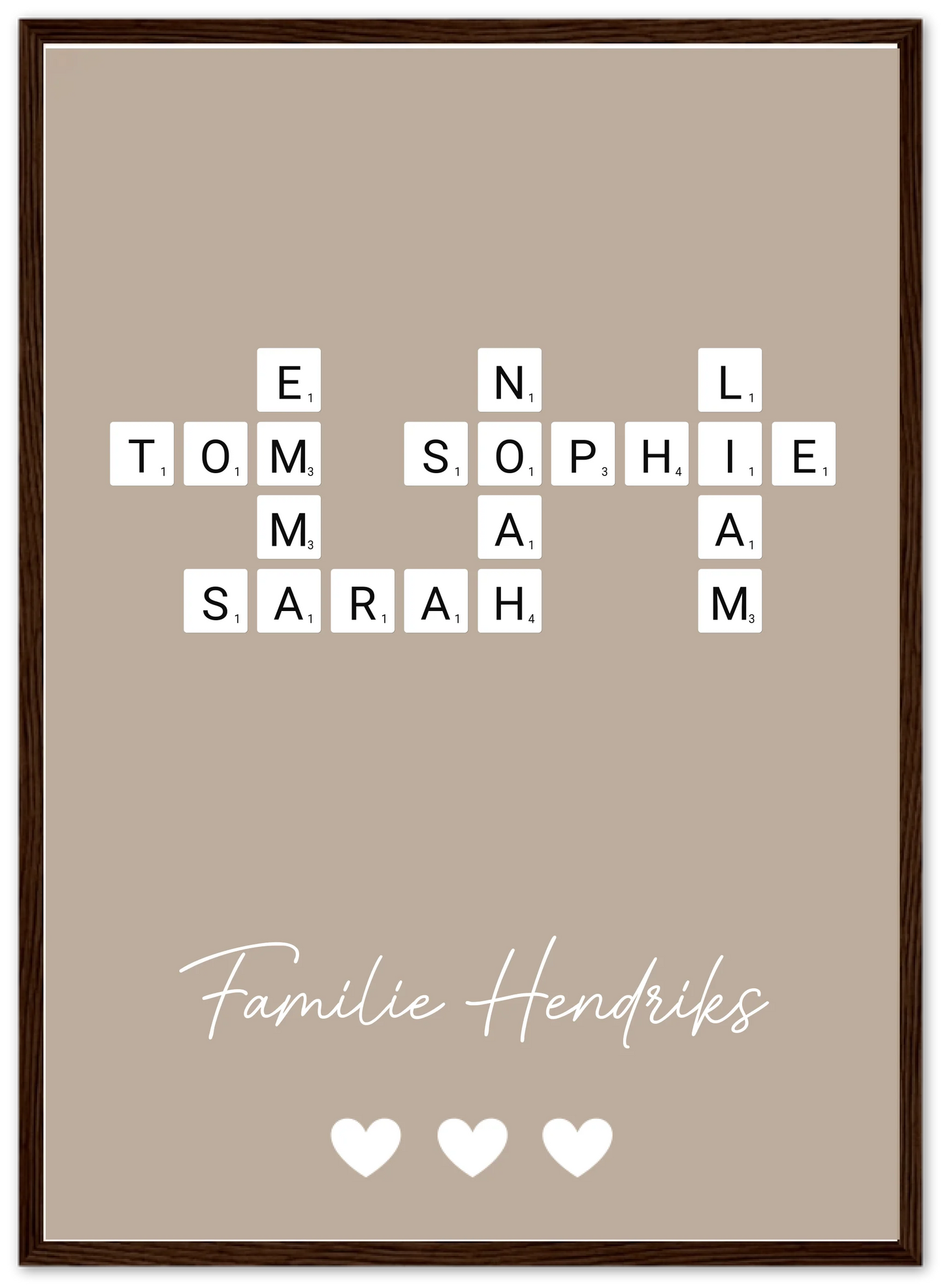 Scrabble in kleur - Gepersonaliseerde poster met lijst