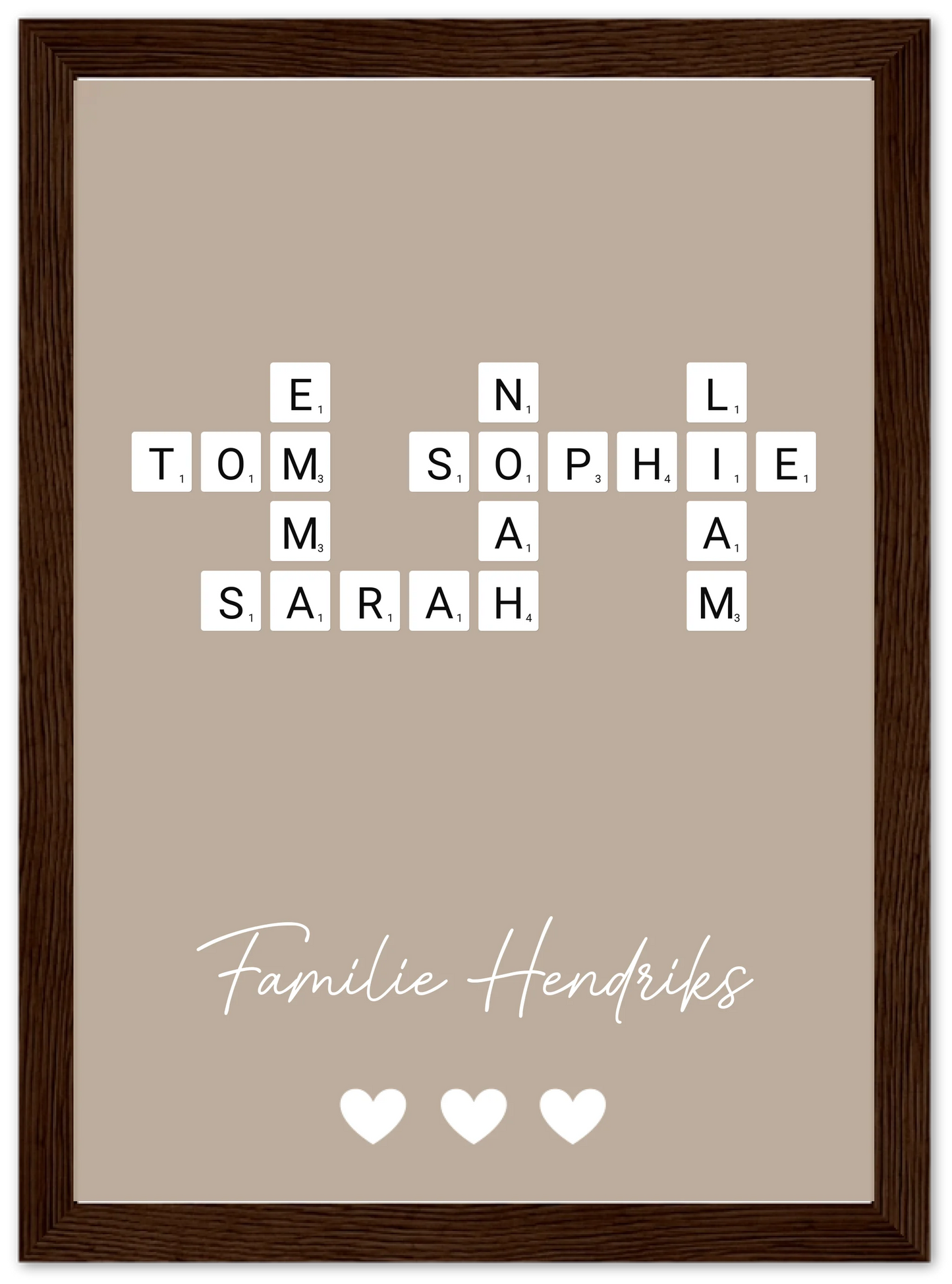 Scrabble in kleur - Gepersonaliseerde poster met lijst