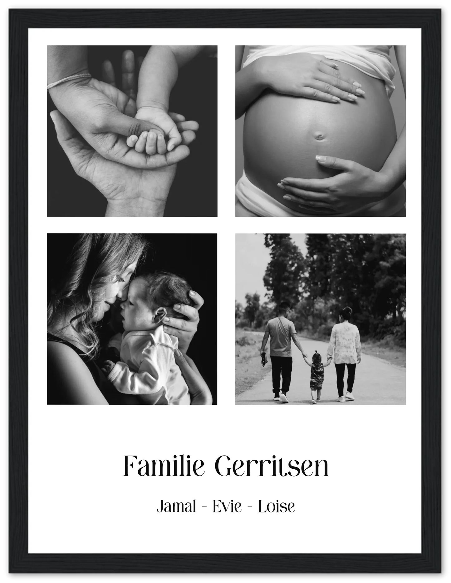 Fotocollage familie 4 foto's - Gepersonaliseerde poster met lijst