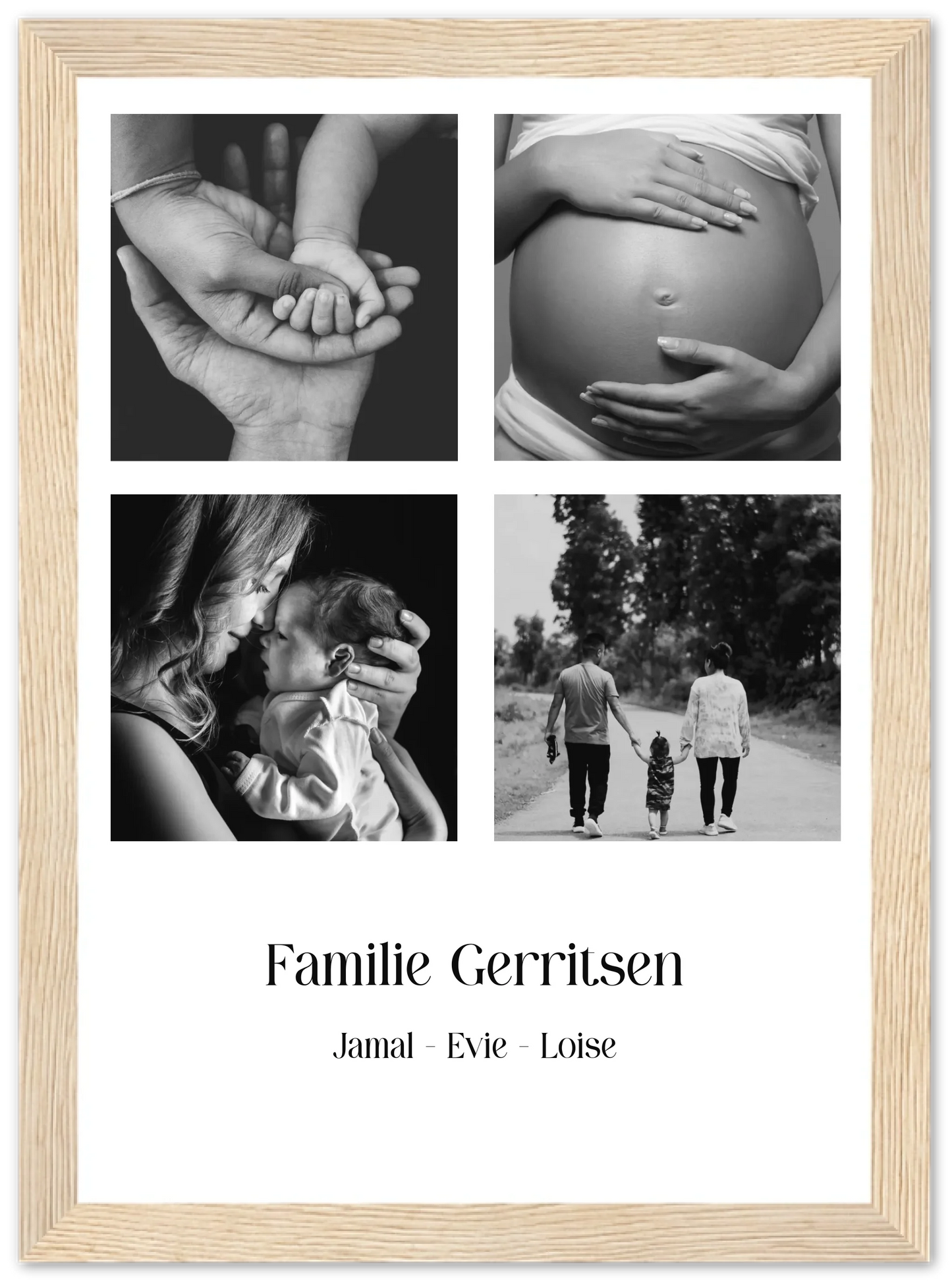 Fotocollage familie 4 foto's - Gepersonaliseerde poster met lijst