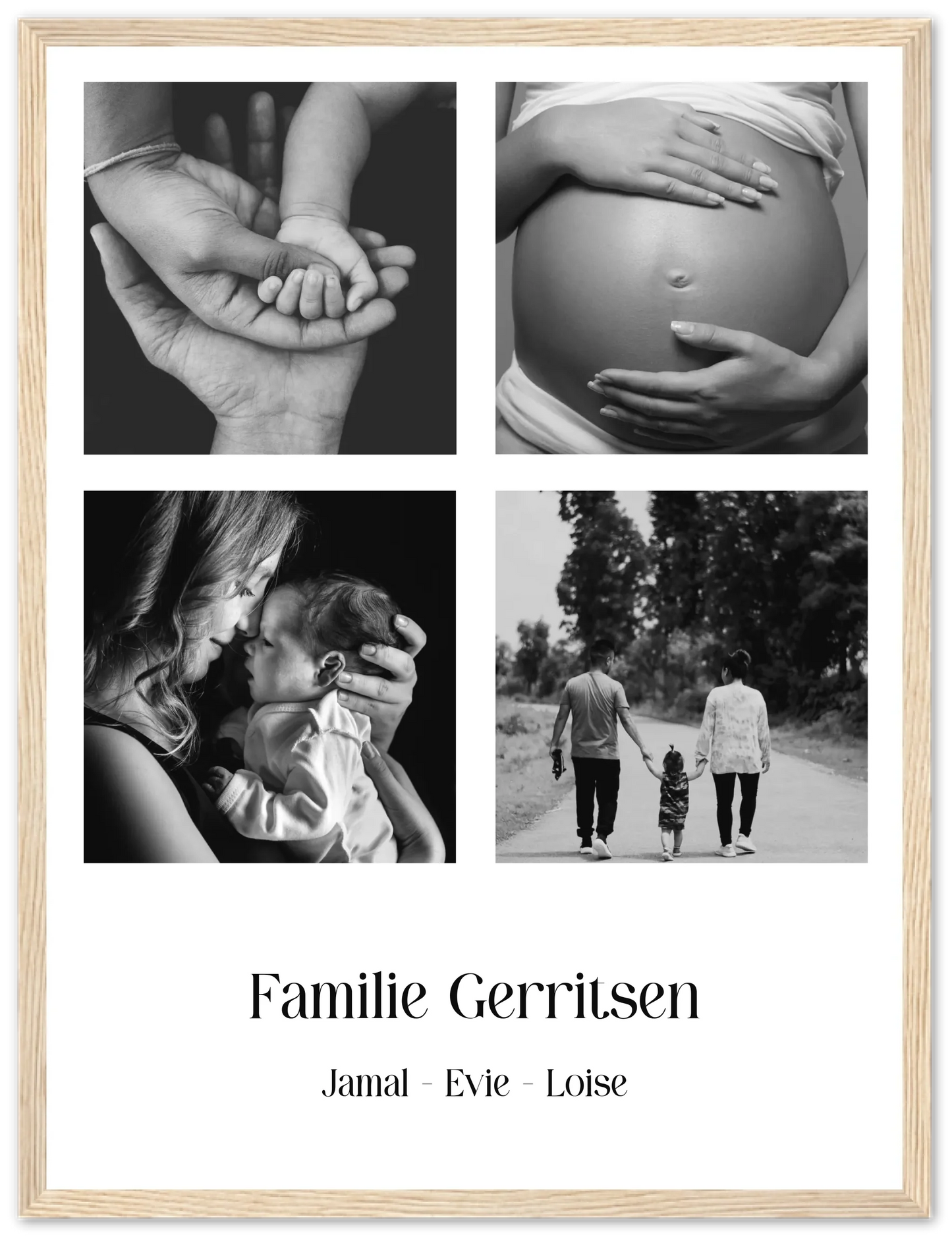 Fotocollage familie 4 foto's - Gepersonaliseerde poster met lijst