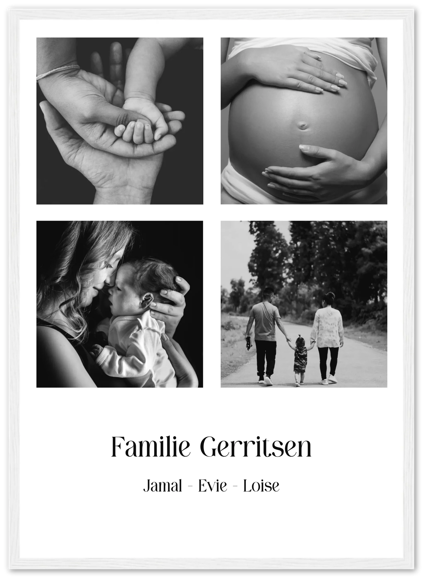 Fotocollage familie 4 foto's - Gepersonaliseerde poster met lijst