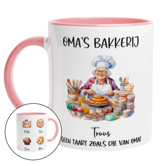 Gepersonaliseerde bakker mok voor Oma met namen kleinkinderen (2)