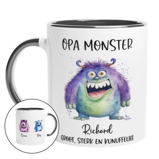 Gepersonaliseerde mok opa monster met namen kleinkinderen 