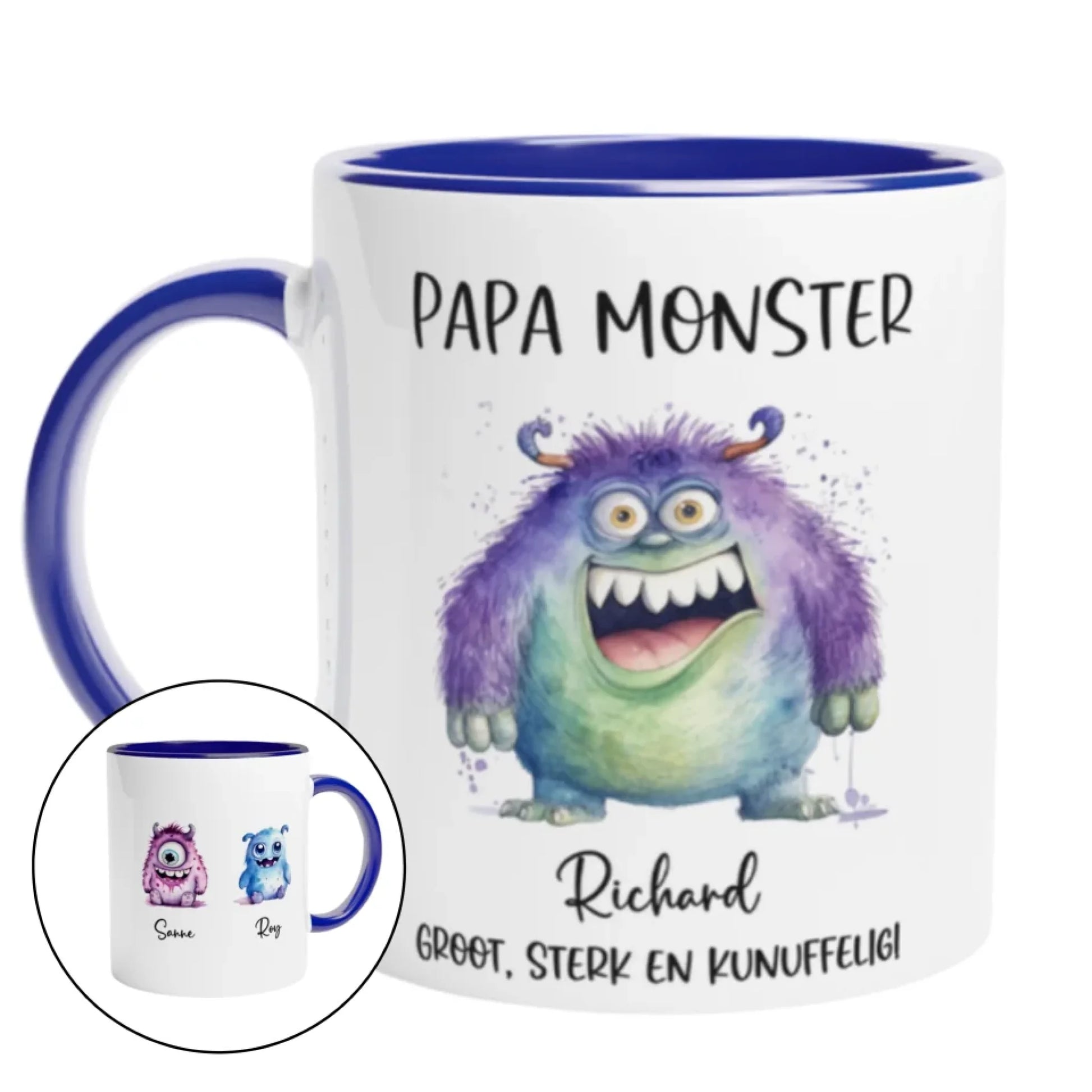 Gepersonaliseerde mok Vaderdag papa monster met namen kinderen